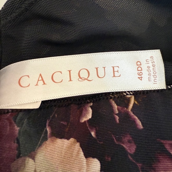 Cacique Black Purple Floral Lightly Lined Plunge Bra Women's Size 46DD - Picture 11 of 15